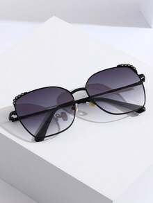 1 件女士猫眼时尚眼镜，超大镜框，奢华金属蝴蝶和水钻装饰，适合日常佩戴、海滩、驾驶和户外旅行，提供保护 - 彩色 - 查看 6