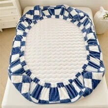 1pc Thickened Flannel Fitted Sheet - Blue - View 10