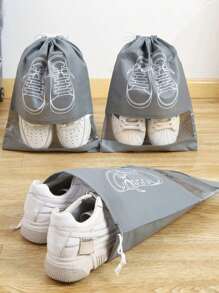 10pcs Grayscale/Black/Pink Non-Woven Fabric Shoe Storage Bag With Drawstring, Dustproof And Transparent Clothing Organizaion Pouch - Grey - View 1