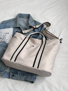 优雅拼色软面大容量通勤包，质感精致，时尚休闲单肩斜挎包 - 白色 - 查看 6