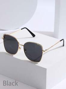 1 件女士猫眼时尚眼镜，超大镜框，奢华金属蝴蝶和水钻装饰，适合日常佩戴、海滩、驾驶和户外旅行，提供保护 - 彩色 - 查看 2