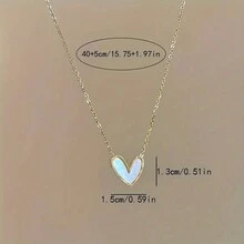1pc Romantic Heart Shape Pendant Necklace With Gold Edge, Fashionable Lock Collar Design, Versatile Necklace - Gold - View 7