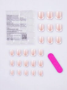 24pcs Short Square With White French Tip Press On Nails Classic And Glitter Top Coat Design For Daily Use False Nails Supplies