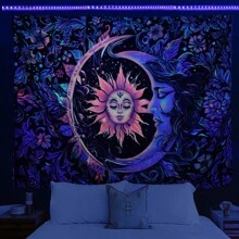 1 件太陽、月亮、蔬菜、葉子印花螢光掛毯,應用藍光紫外線燈,發光牆壁裝飾,壁掛 - 彩色 - 查看 5