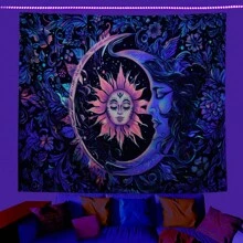 1 件太陽、月亮、蔬菜、葉子印花螢光掛毯,應用藍光紫外線燈,發光牆壁裝飾,壁掛 - 彩色 - 查看 7