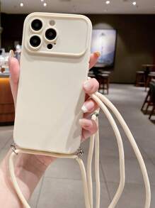 1pc Beige Long Rope/Neck Strap/Crossbody Bag/Shoulder Bag & 1pc Black/Beige/Pink/Light Cyan Phone Case With Big Camera Frame/Precise Cutouts Compatible With Apple/Samsung/Xiaomi/Oppo/Vivo/Infinix - Beige - View 2