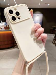 1pc Beige Long Rope/Neck Strap/Crossbody Bag/Shoulder Bag & 1pc Black/Beige/Pink/Light Cyan Phone Case With Big Camera Frame/Precise Cutouts Compatible With Apple/Samsung/Xiaomi/Oppo/Vivo/Infinix - Beige - View 5