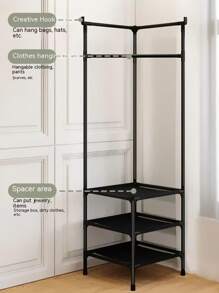 1 Pc Floor Corner Rack Clothes Rack Jackets Coat Rack Children Room Shelves Shoes Storage Shelves With Hanger Home Furniture Supplies - Black and White - View 4