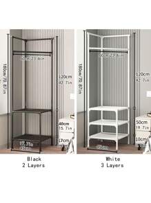 1 Pc Floor Corner Rack Clothes Rack Jackets Coat Rack Children Room Shelves Shoes Storage Shelves With Hanger Home Furniture Supplies - Black and White - View 8