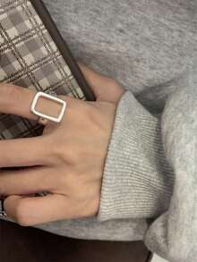 1入精緻925純銀大綱戒指,空心設計,可調整大小,適合日常、派對和節日禮物 - 銀色 - 查看 2