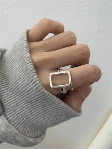 1入精緻925純銀大綱戒指,空心設計,可調整大小,適合日常、派對和節日禮物 - 銀色 - 查看 1