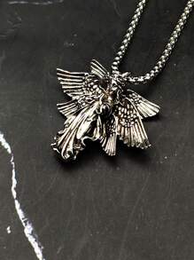 1個獨特時尚簡約六翼天使吊墜項鍊,男女適用,日常配件 - 復古銀色 - 查看 8