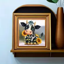 1入組7.87x7.87英寸/20x20cm Diy 5d鑽石畫套件,動物系列牛&向日葵馬賽克家居裝飾藝術品,帶編號包裝,無框全鑽工藝,適用於壁飾 - 彩色 - 查看 1
