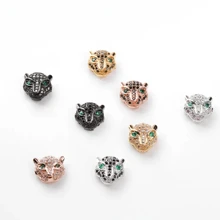 3入組黃銅立方形,微鑲豹頭珠和分隔物,可用於diy手鍊、項鍊、吊墜製作 - 3個豹子頭珠 - 查看 3