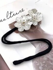 1件女士花朵裝飾髮髻造型器，用於鬆散髮型的髮飾 - 黑色 - 查看 2