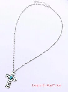 1 件西方绿松石装饰复古银色几何吊坠项链女士款 - Turquoise pendent necklace - 查看 22