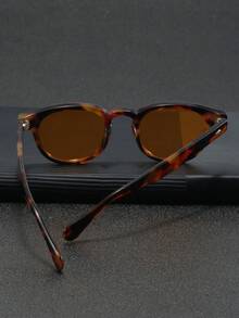 1 件男女通用豹紋橢圓形鉚釘細部休閒裝飾時尚眼鏡 - 薑色 - 查看 5