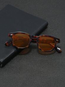 1 件男女通用豹紋橢圓形鉚釘細部休閒裝飾時尚眼鏡 - 薑色 - 查看 3