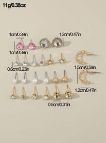 24pcs Girls' Heart Shaped & Pearl & Rhinestone Decor Earrings Set - Multicolor - View 6