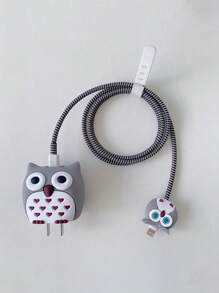 4pcs/Set Cartoon Grey Owl Shaped Charger Case And Cable Protector Compatible With Apple 18/20w Charger And Lightning Cable, Providing Protection Against Scratches, Scuffs And Dirt - Grey - View 9