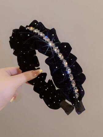 1 pieza Diadema de terciopelo con cadena de strass para niña, versátil para uso diario, Año Nuevo 2026