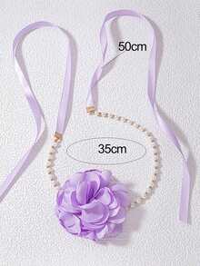 1條時尚珍珠項鍊藍色玫瑰和蕾絲頸圈項鍊幾何花卉鎖骨鏈 - 藍色 - 查看 5