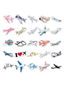 50 件飞机主题涂鸦个性化贴纸，DIY 贴纸，适用于珍珠奶茶杯、水瓶、行李箱，防水，不重复设计 - 飛機貼紙 - 查看 1