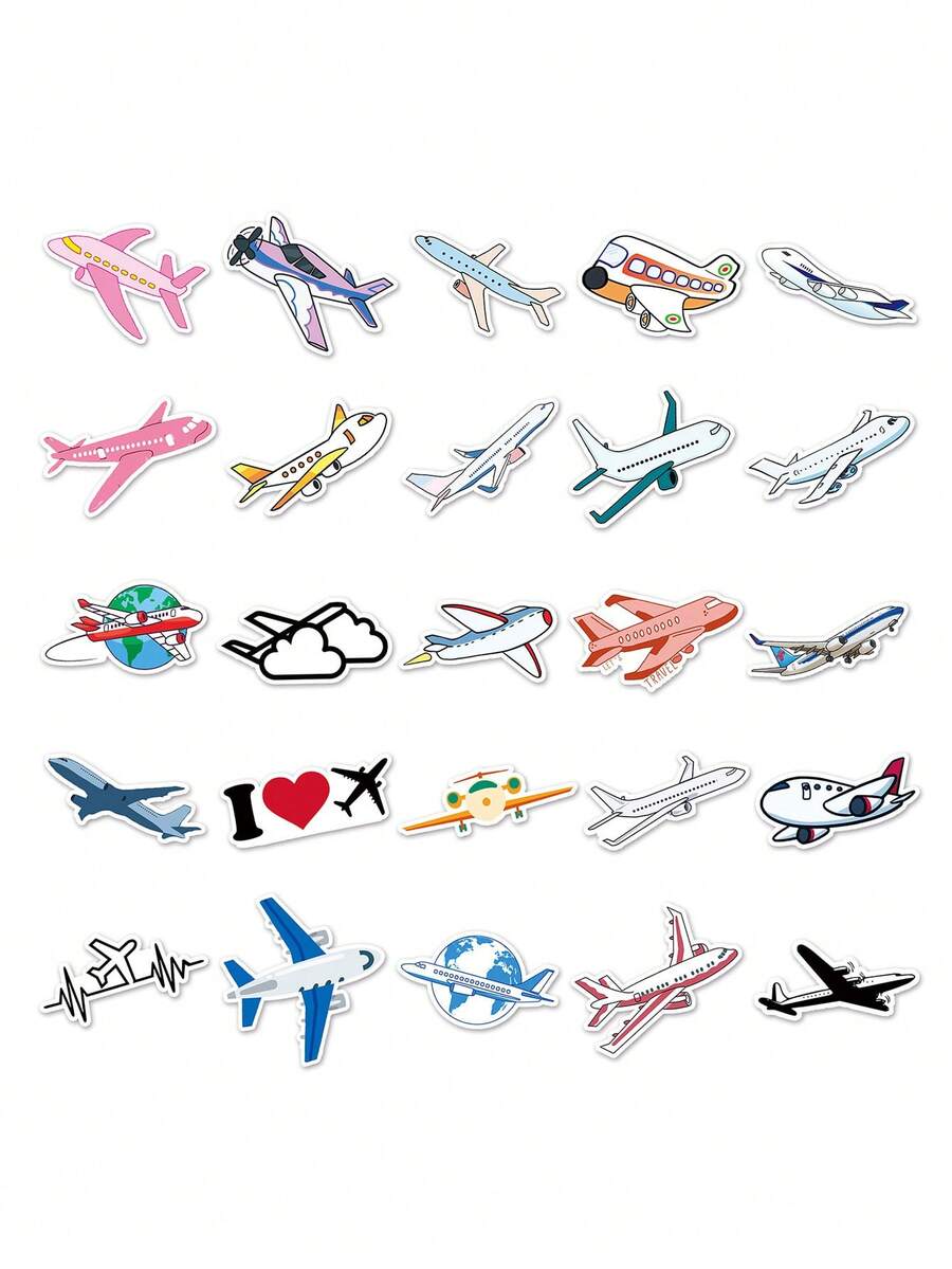 50 件飞机主题涂鸦个性化贴纸，DIY 贴纸，适用于珍珠奶茶杯、水瓶、行李箱，防水，不重复设计 - 飛機貼紙 - 查看 1