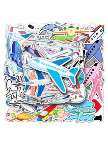 50 件飞机主题涂鸦个性化贴纸，DIY 贴纸，适用于珍珠奶茶杯、水瓶、行李箱，防水，不重复设计 - 飛機貼紙 - 查看 4