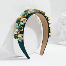 1pc Heavy Baroque Style Bunny Ear & Rhinestone Decor Headband Hair Band Hair Hoop - Hot Pink - View 14