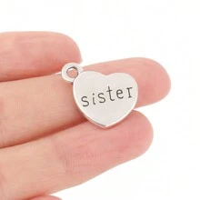 10入組合金心形吊墜，家庭成員字母雕刻吊墜，DIY母親、女兒、姐妹禮物，項鍊手鍊鑰匙扣包飾品珠寶製作15.5x17mm - 銀色 - 查看 14