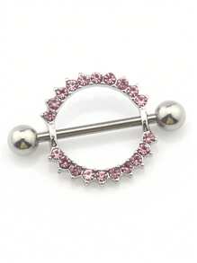 European And American Style Body Jewelry, Stainless Steel With Diamond Decor Nipple Rings - 13003 Blue Model - View 4