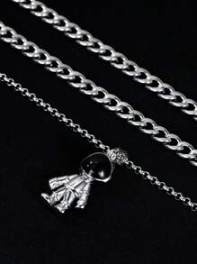 1pec 時尚防水雙層多層不鏽鋼邁阿密鏈太空人機器人吊墜項鍊男女情侶情侶日常休閒度假夜店街頭風格佩戴聖誕節新年情人節禮物男女情侶朋友最好的朋友禮物嘻哈說唱名人風格珠寶 - 銀色 - 查看 2
