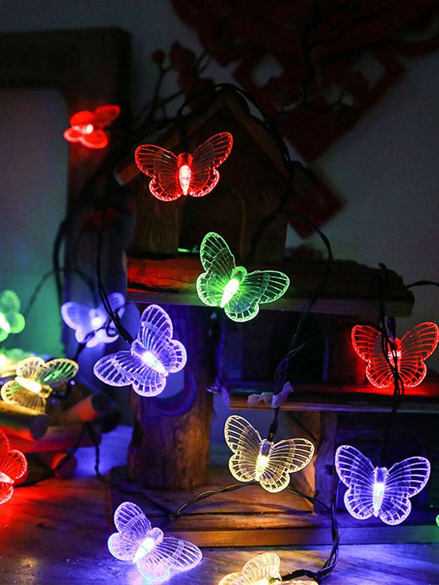 1 Pieza Cadena De Luces Led De Mariposa, Luz De Estrella Intermitente Y Colorida Con Batería Para Decoración De Exteriores - color - Ver 1