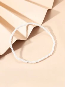 1 Pc Fashionable Elastic White Beaded Footchain Ms. Daily Life - White - View 3