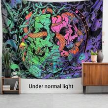 1 件骷髏、蛇和植物印花螢光牆掛毯,夜光布壁掛,適合家居裝飾,帶有藍色紫外線 - 彩色 - 查看 4