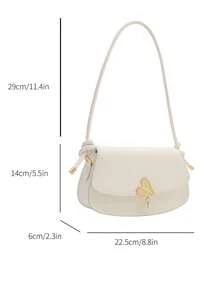 復古鎖心斜挎包,純色肩背包,簡約手提包、財布,專為女性設計 - 白色 - 查看 7