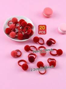 20pcs Children's Elastic Ponytail Holder With Cute Red Pom Pom Ball And Skirt Design Hair Ties - Red - View 3