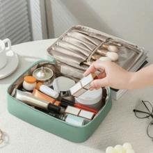 1pc-Travel Cosmetic Bag With Makeup Brush Large Capace Makeup Bag With Handle WaterProof Portable Toiletry Storage Case For Women Men Memorial Women Gnatism Makeup Brush Holder - Multicolor - View 1