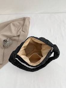 Fashionable Embroidered Women's Tote, Casual Dumpling-Shaped Handbag - Black - View 9