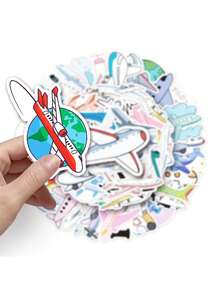 50 件飞机主题涂鸦个性化贴纸，DIY 贴纸，适用于珍珠奶茶杯、水瓶、行李箱，防水，不重复设计 - 飛機貼紙 - 查看 3