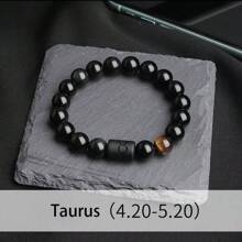 1pc Natural Tiger Eye Beaded Elastic Horoscope Zodiac Sign Bracelet For Men - Bracelet - View 16