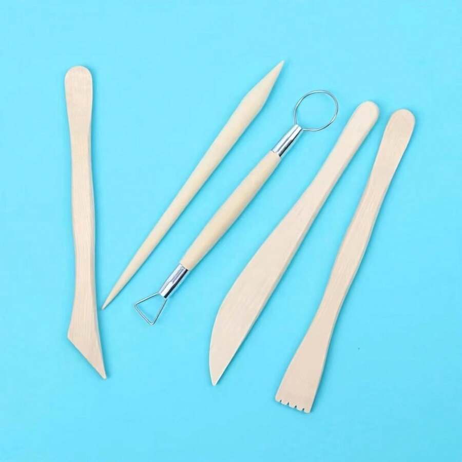 5pcs Wooden Pottery Tools, Made For Clay, Soft Clay And Other Ceramics Material Crafting, With Precise Carving Tools, For Handmade Diy - Yellow - View 1