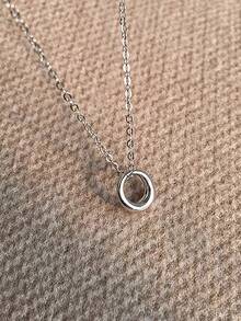 韓式簡約幾何圓形金屬短款925純銀鎖骨鏈項鍊女款 - 圓環 - 查看 2