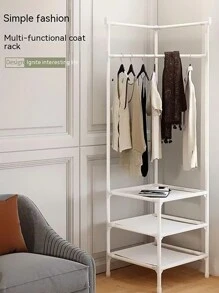1 Pc Floor Corner Rack Clothes Rack Jackets Coat Rack Children Room Shelves Shoes Storage Shelves With Hanger Home Furniture Supplies - Black and White - View 6