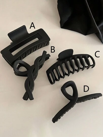 4个装女士基础款黑色方形单夹，龙爪螺旋图案大号轻便塑料发爪夹/时尚百搭高端简约优雅别致发饰夹/适合日常使用、户外活动、洗脸、淋浴、化妆、搭配服装、配饰、街头发夹、发卡、发夹、发抓夹、发夹、发卡、学生用品、大学秋冬发饰、女士蝴蝶结度假装扮、女士花朵发夹夏季