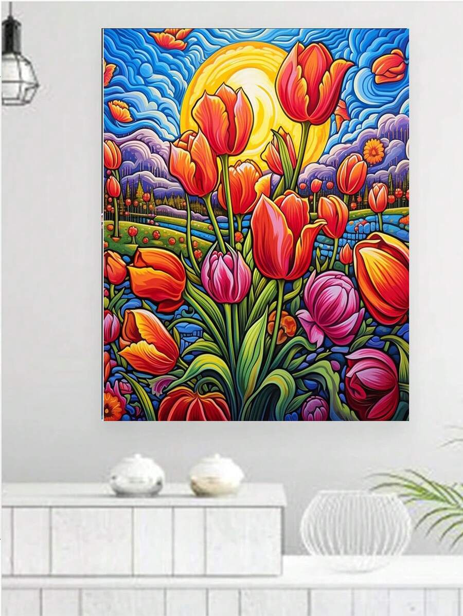 1入組鑽石畫5d Diy畫畫套件全鑽石馬賽克花卉風景圖,適用於家庭客廳裝飾 - 彩色 - 查看 1