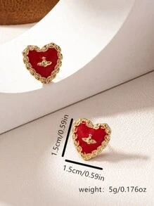 1pair Fashionable Heart-Shaped Oil Drip Earrings Suitable For Any Style Valentines,Mom,Mother,Mother's Day,Gift - Heart Earrings - View 5