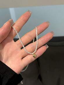 1入組新款閃亮心形項鍊,裝飾有滿滿的星星,適用於女士 - 銀色 - 查看 2