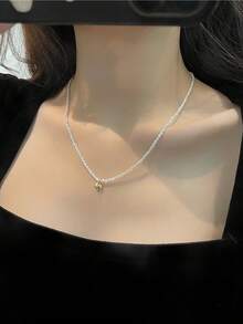 1入組新款閃亮心形項鍊,裝飾有滿滿的星星,適用於女士 - 銀色 - 查看 3